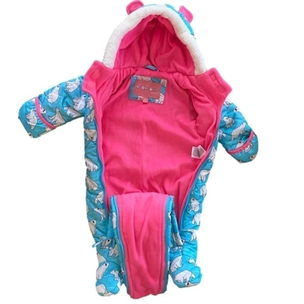 WIPPETTE Infant Hooded Snowsuit Turquoise/Pink Polar Bear Infant Size 9M NWOT